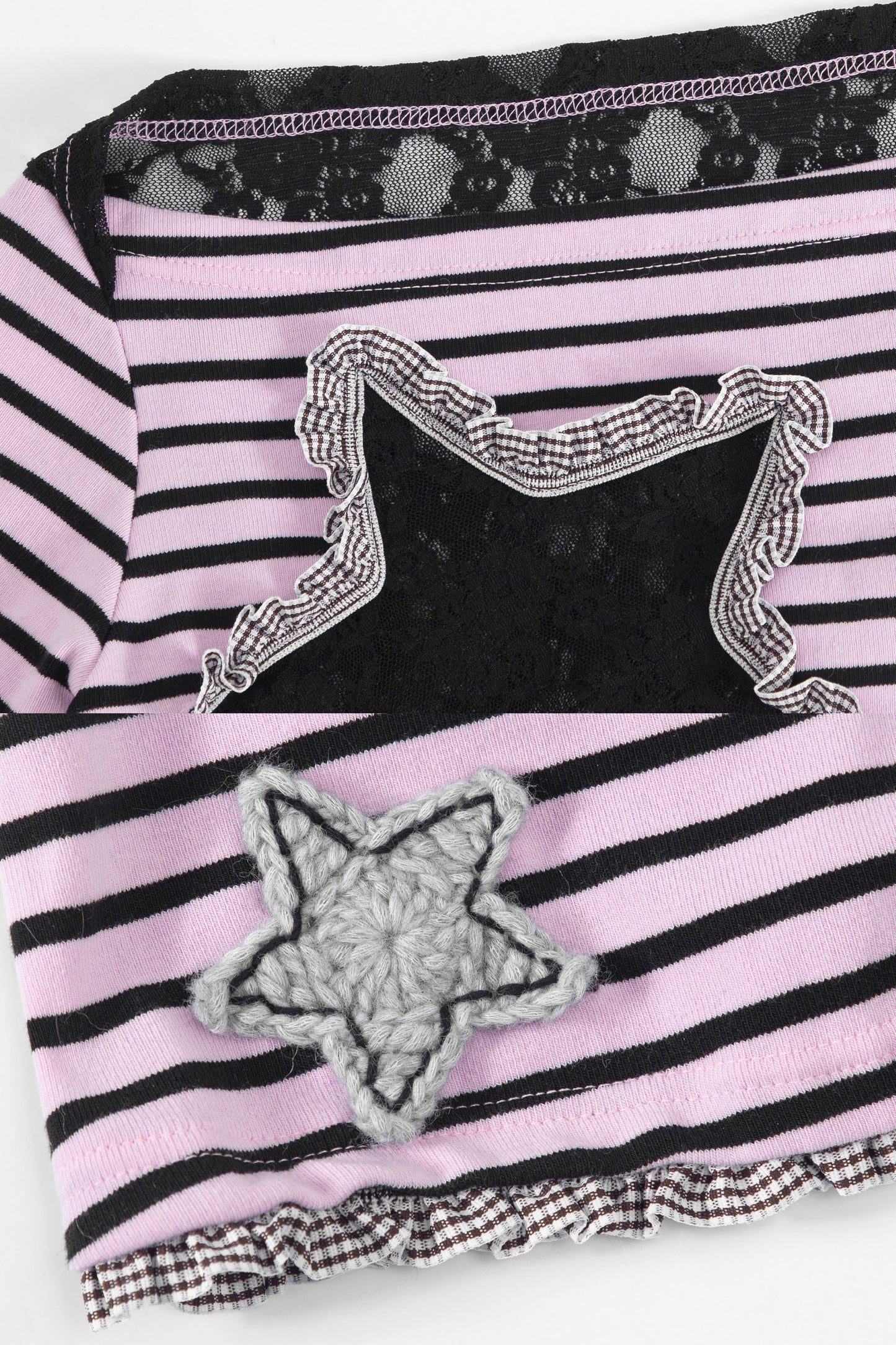 Collaged Stripe Star Top (Black)