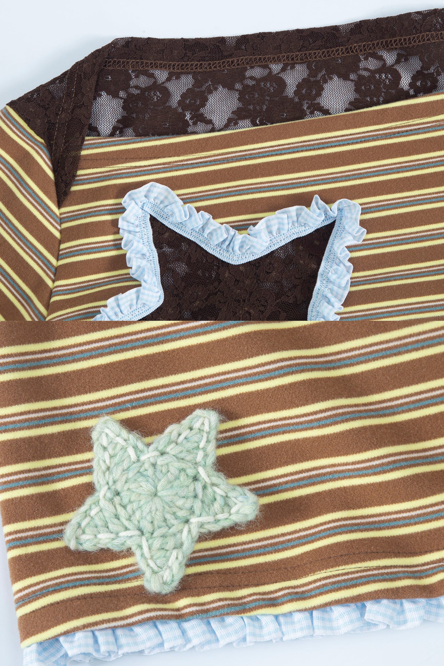 Collaged Stripe Star Top (Brown)