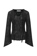 Brushed Lace Tunic Top (Black)