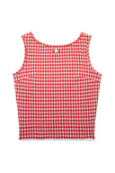 Gingham Lace Trim Sleeveless Top (Red)