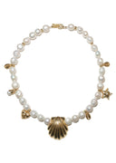 Fresh Water Pearl & Scallop Necklace (Gold)