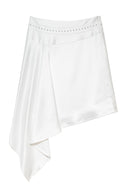 Asymmetric Satin Midi Skirt (White)