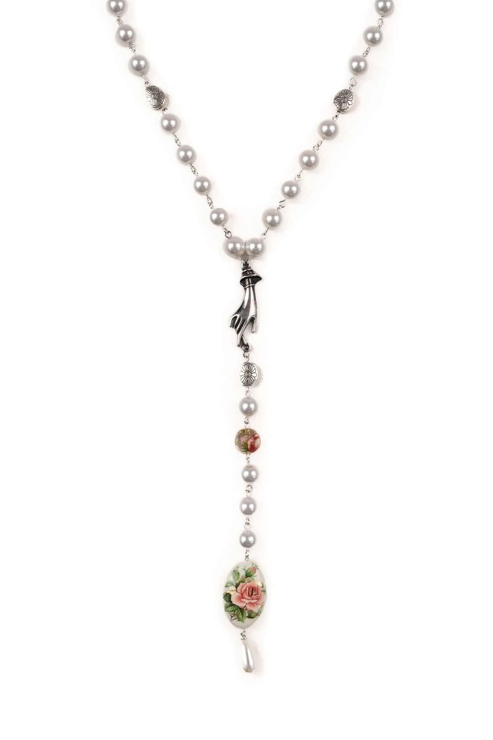 Pearl chain &amp; urea resin necklace (ONE COLOR)
