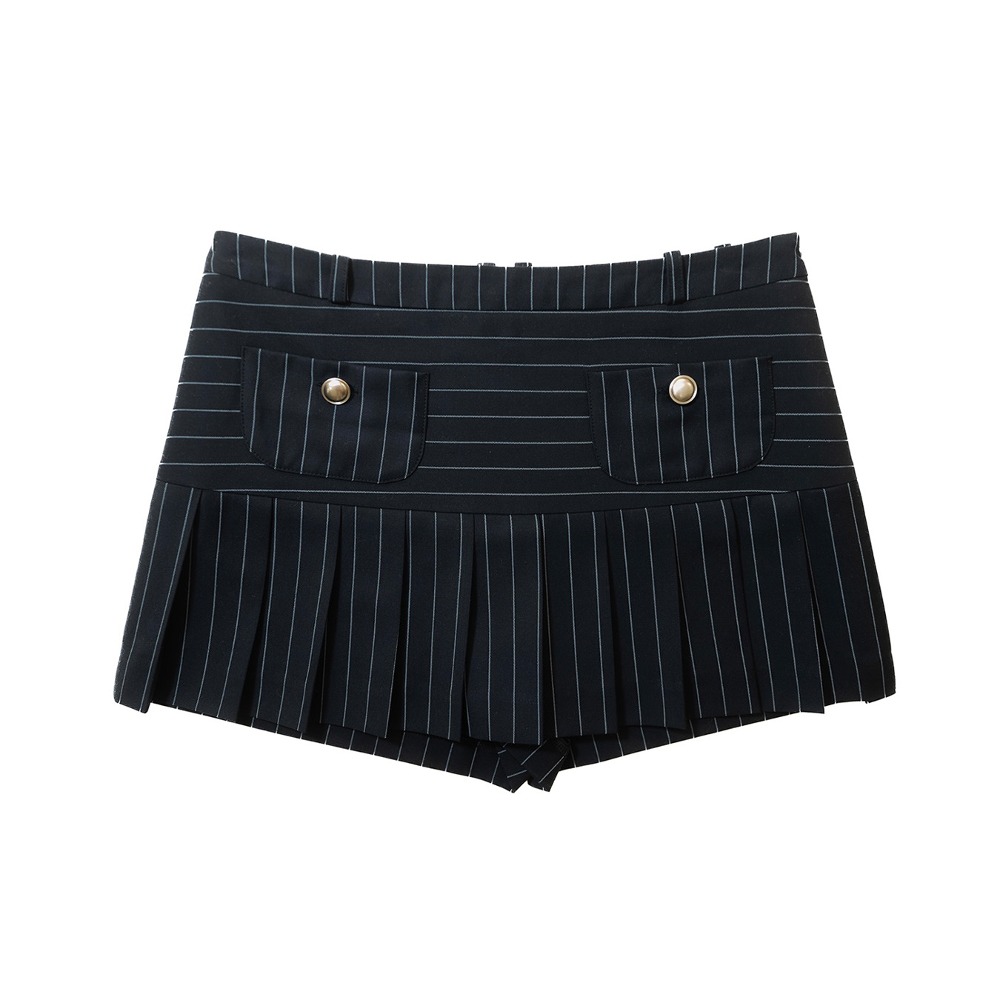 Pin Stripe Pleats Skirt Pants_NAVY