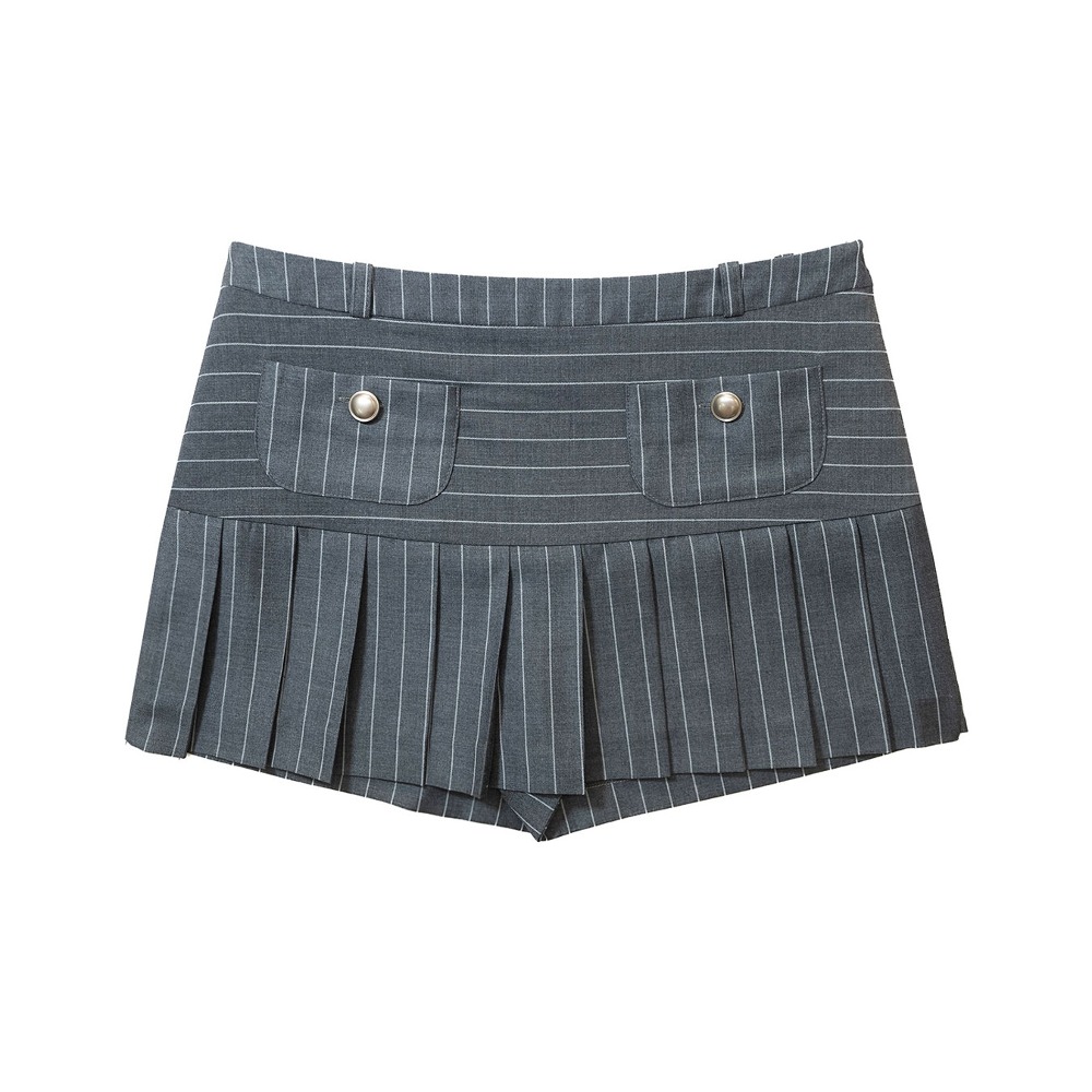Pin Stripe Pleats Skirt Pants_GREY
