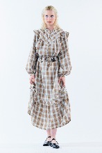 Check pattern ruffle dress / BEIGE