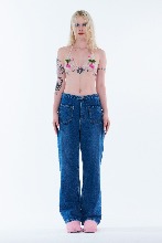 Reversed front and back wide denim pants