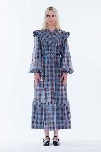 Check pattern ruffle dress / BLUE