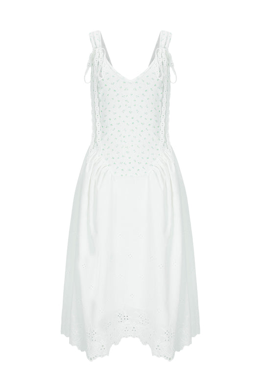 Basque waist floral dress (White)