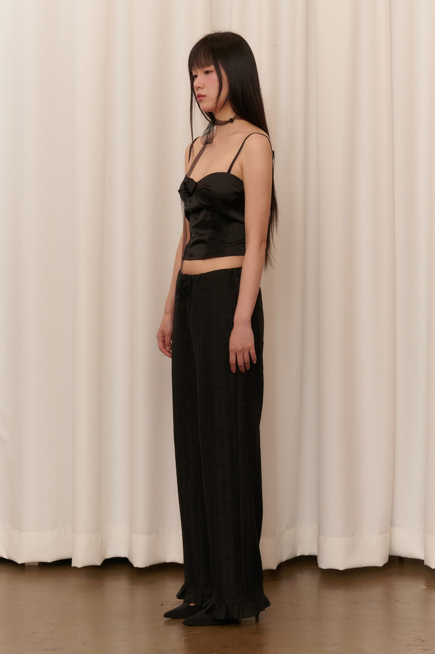 Silky Rose Corset Bustier (Black)