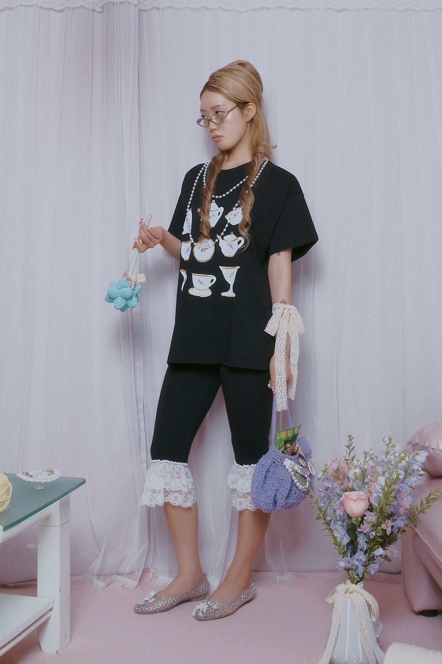 [ALCMY&ANG;TT] Dolly lace capri pants (Black)