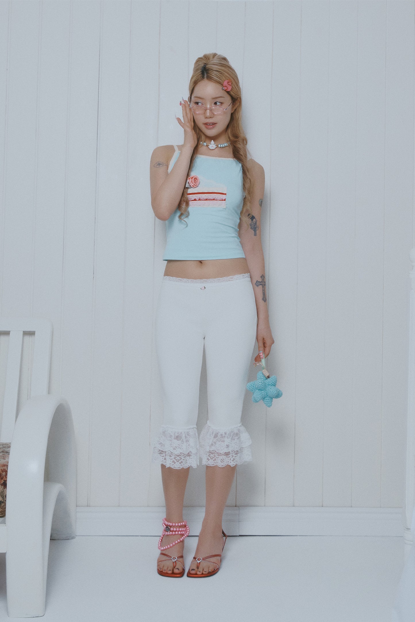 [ALCMY&ANG;TT] Dolly lace capri pants (White)