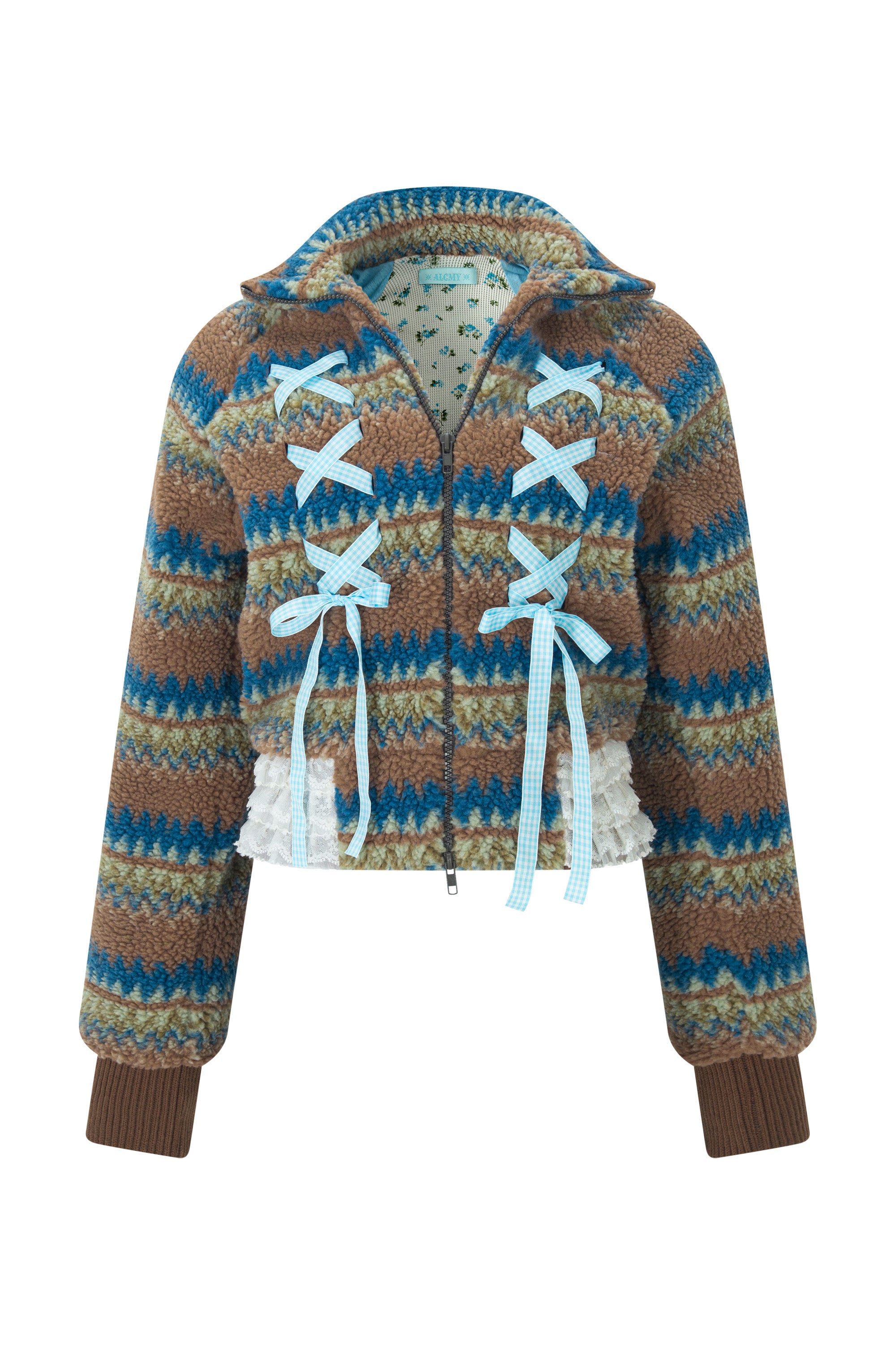 [12월중순 출고]Ribbon&lace teddy jumper camel