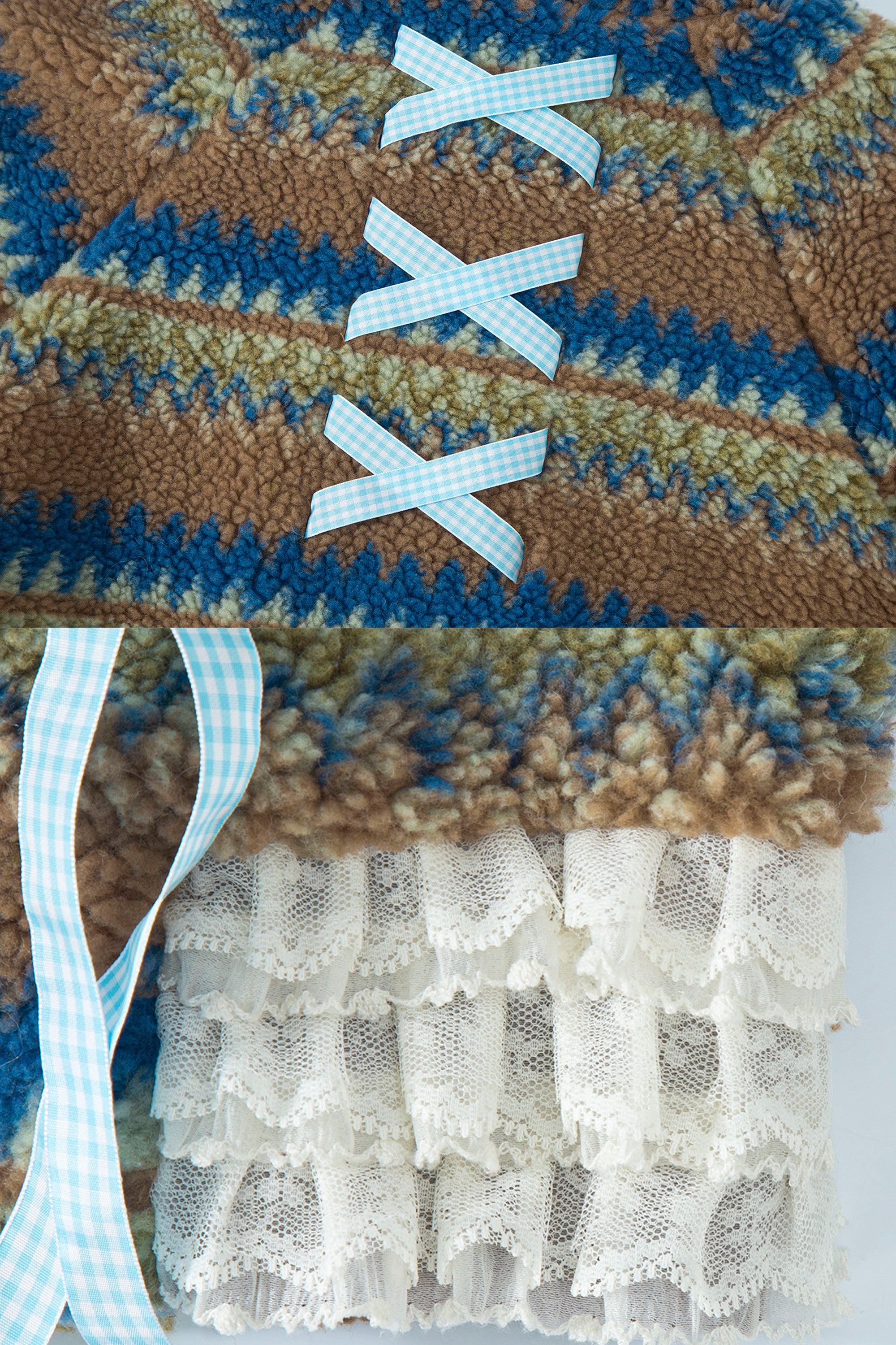 [12월중순 출고]Ribbon&lace teddy jumper camel