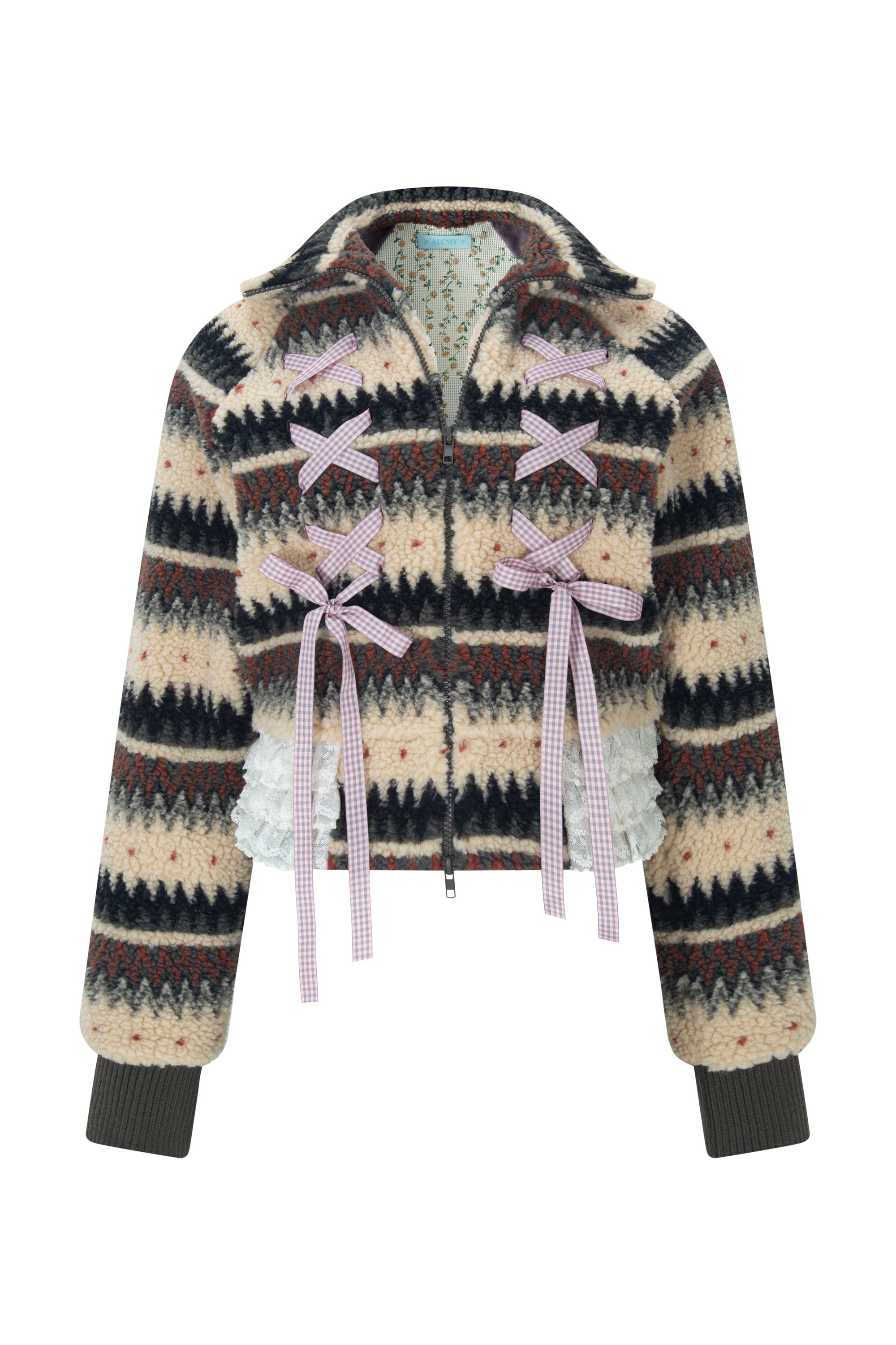 [12월중순 출고]Ribbon&lace teddy jumper beige