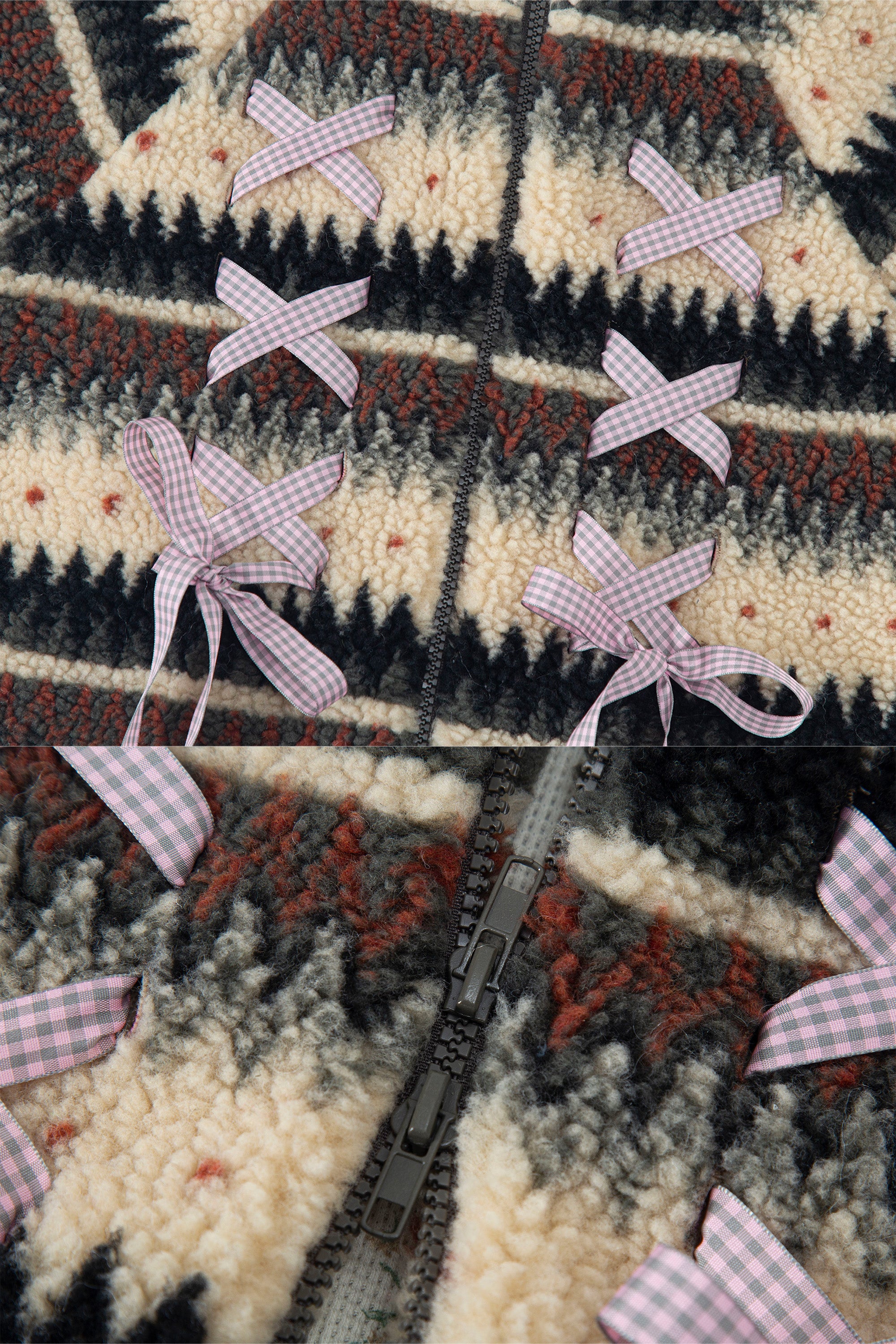 [12월중순 출고]Ribbon&lace teddy jumper beige