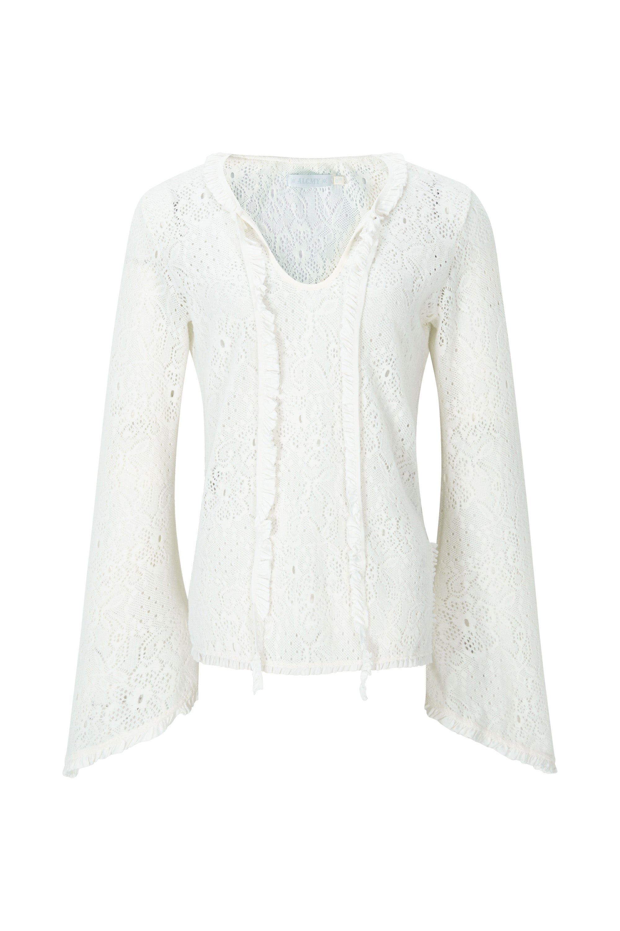 Brushed lace tunic top white