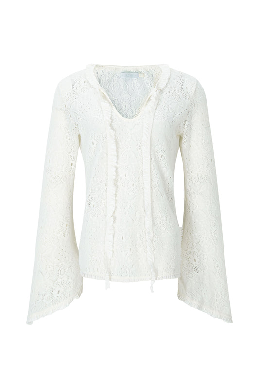 Brushed Lace Tunic Top (White)