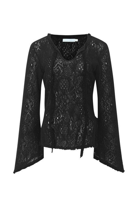 Brushed Lace Tunic Top (Black)