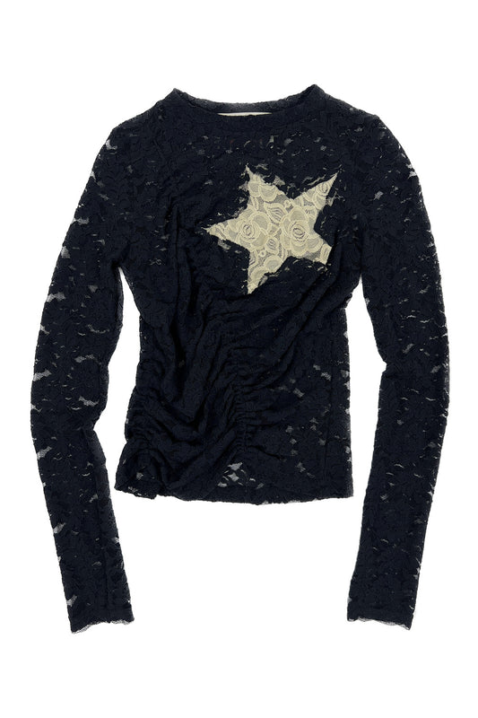Lace Star Shirring Top (Black)