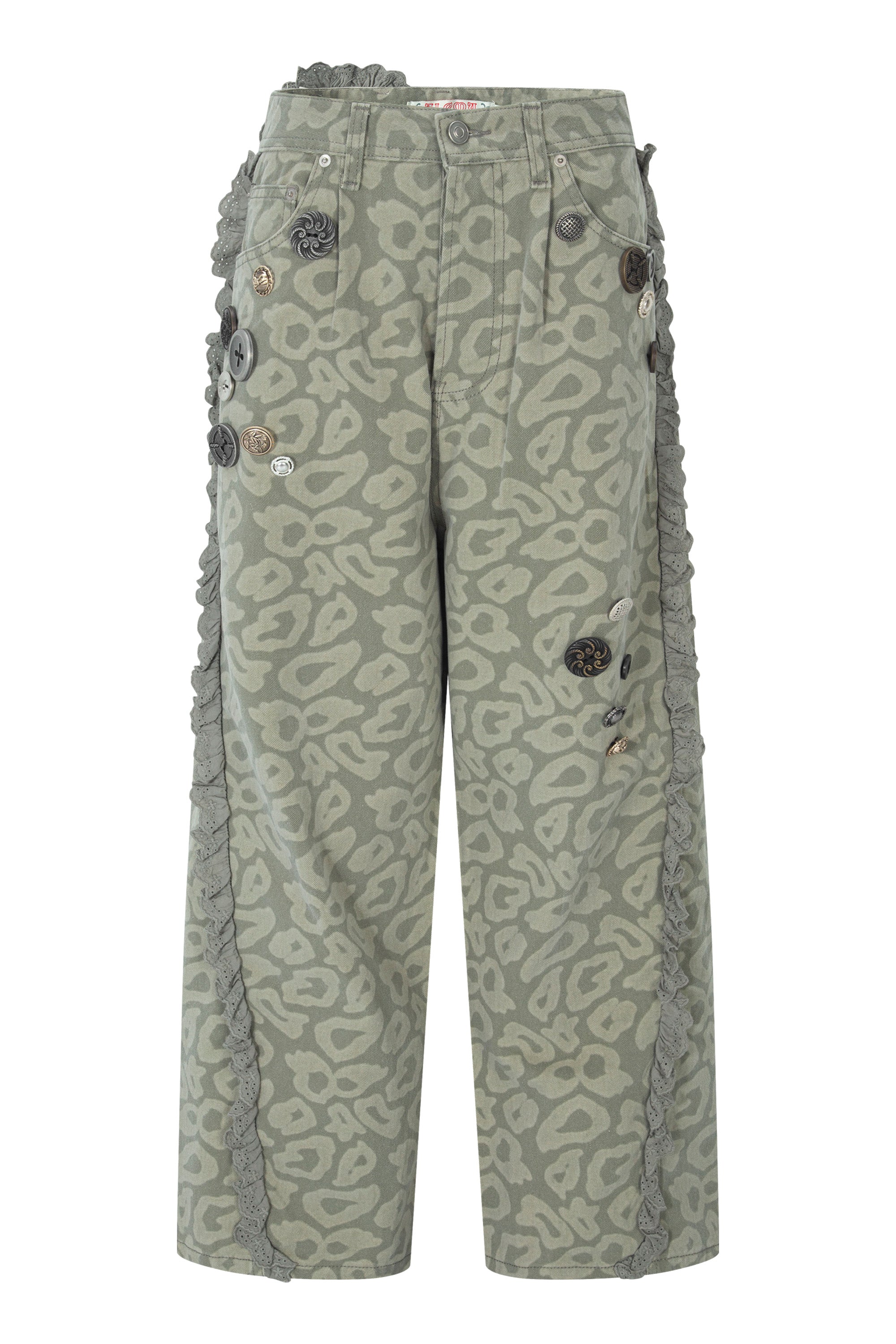 So Many Buttons Leopard Pants (Khaki) – Alcmy