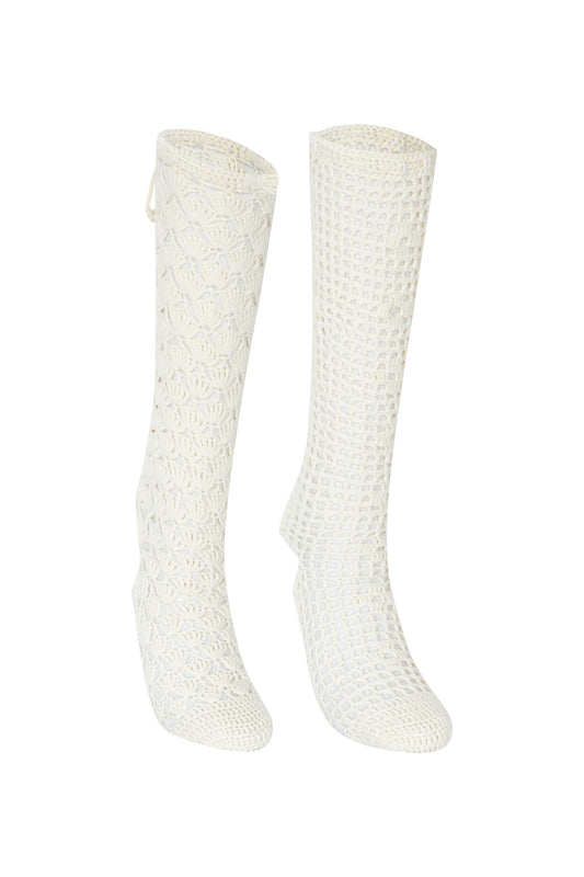 [Ordermade] Crochet Airy Cotton Knee Socks (Cream)