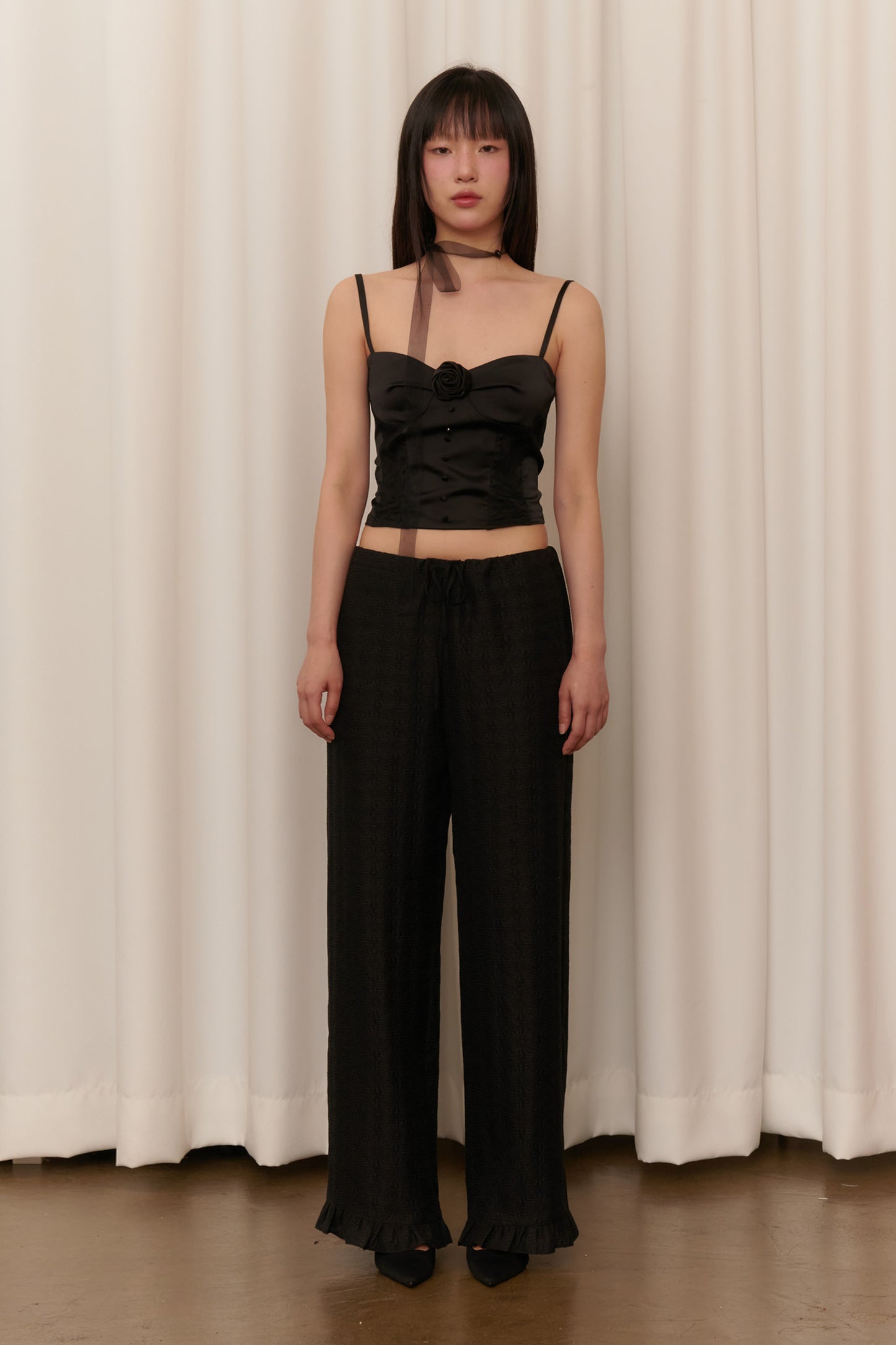 Flower Jacquard Summer Pants (Black)