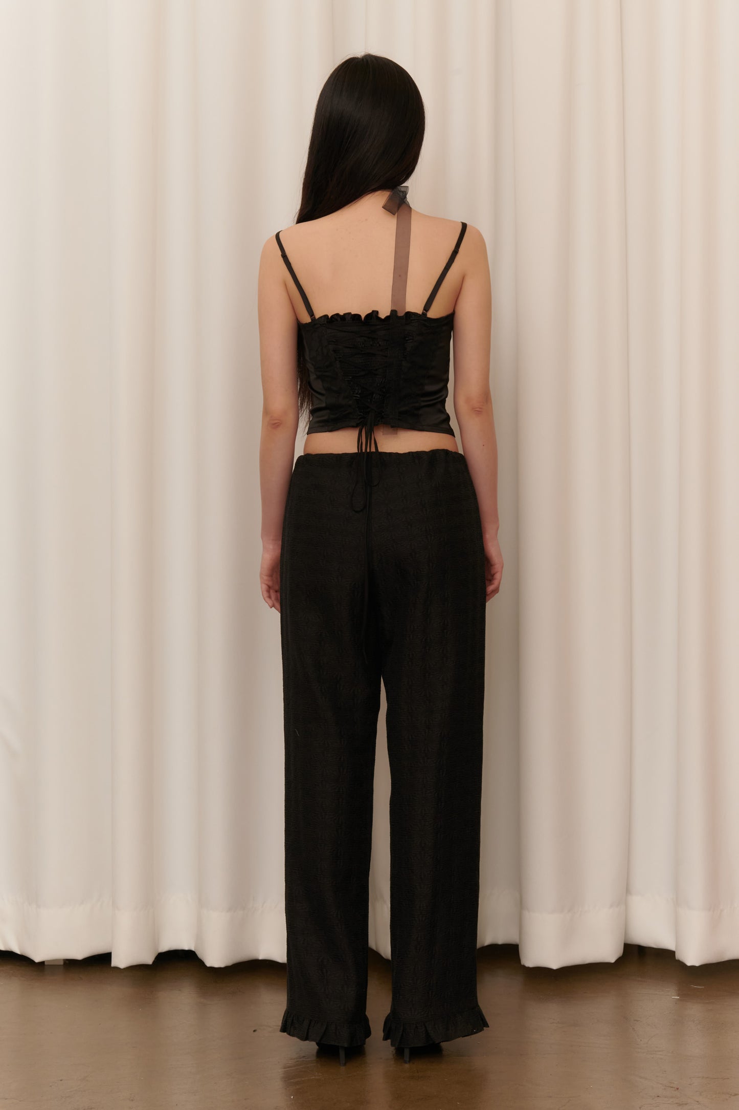 Flower Jacquard Summer Pants (Black)