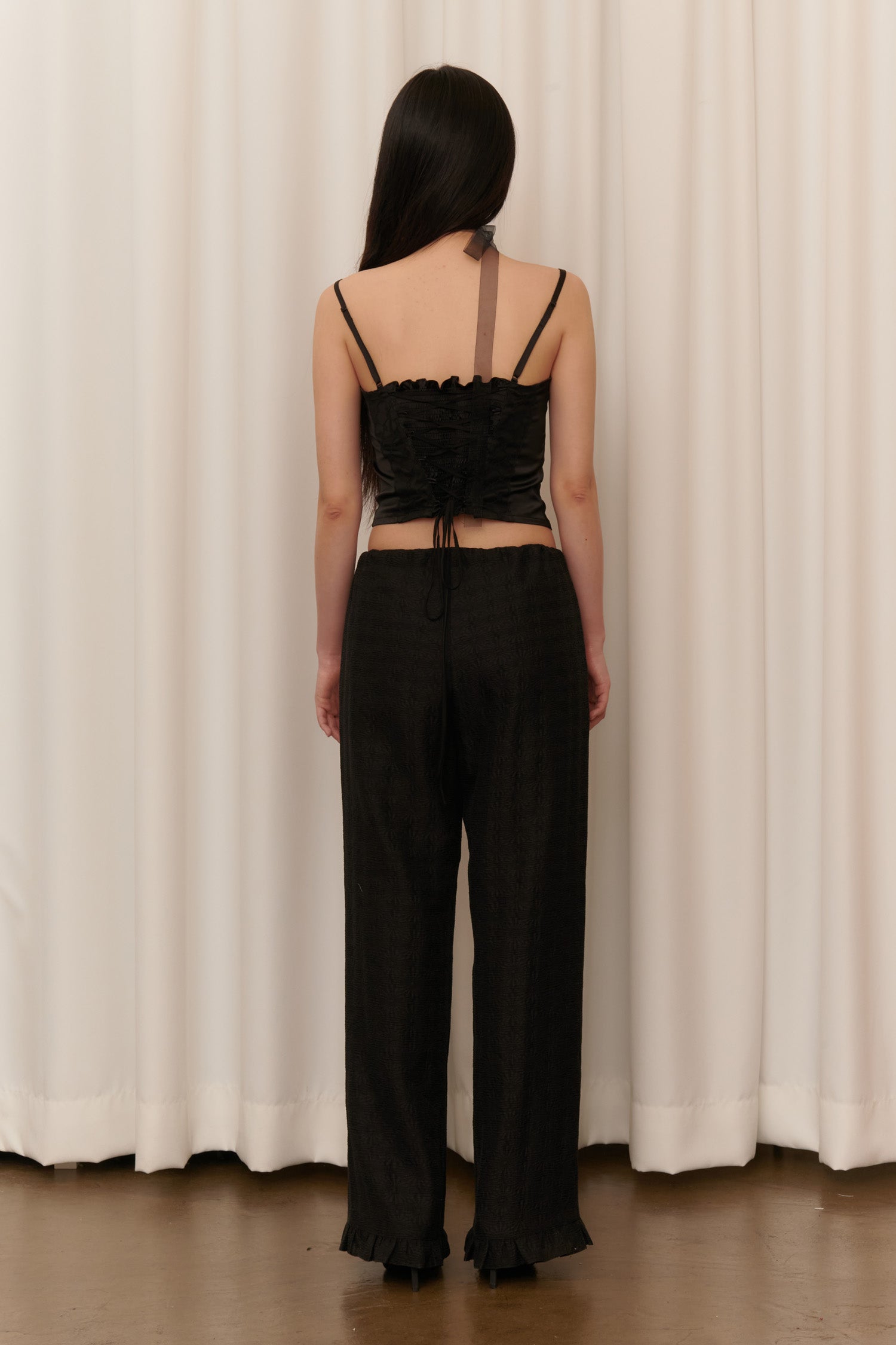 FLOWER JACQUARD SUMMER PANTS_BLACK