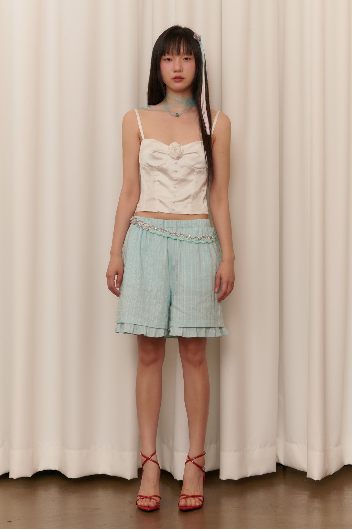 Silky Rose Corset Bustier (White)