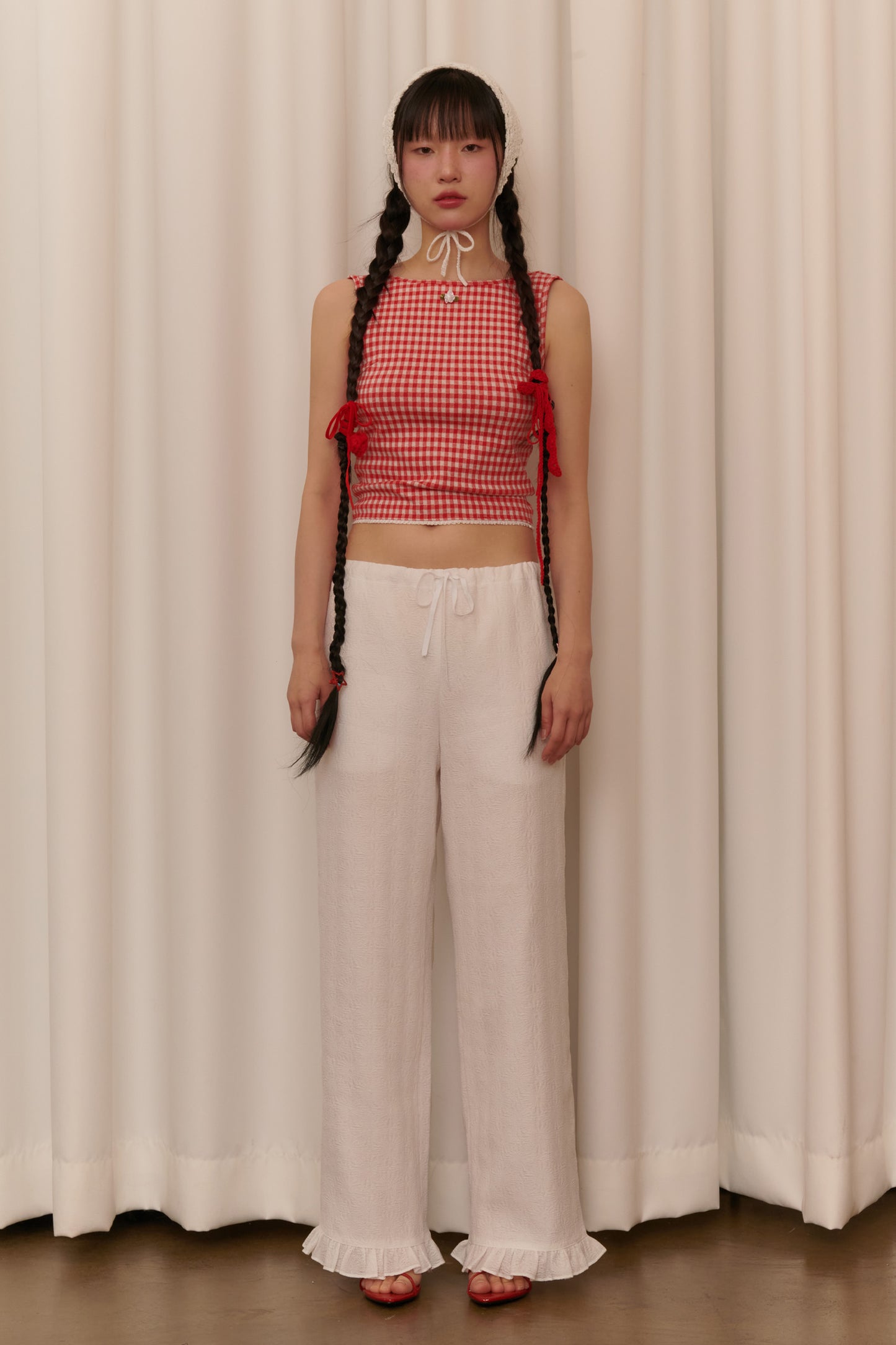 Flower Jacquard Summer Pants (White)