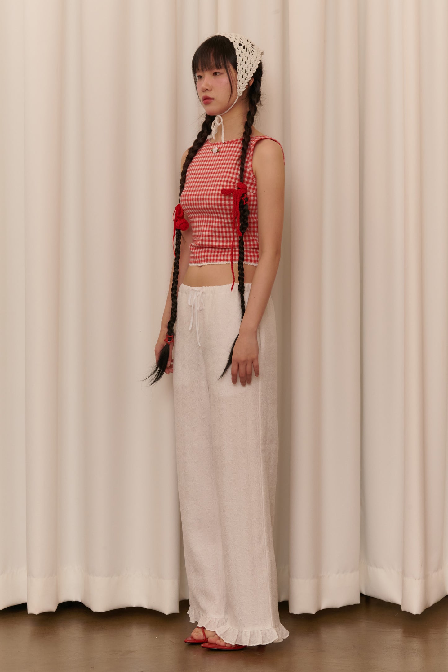 Flower Jacquard Summer Pants (White)