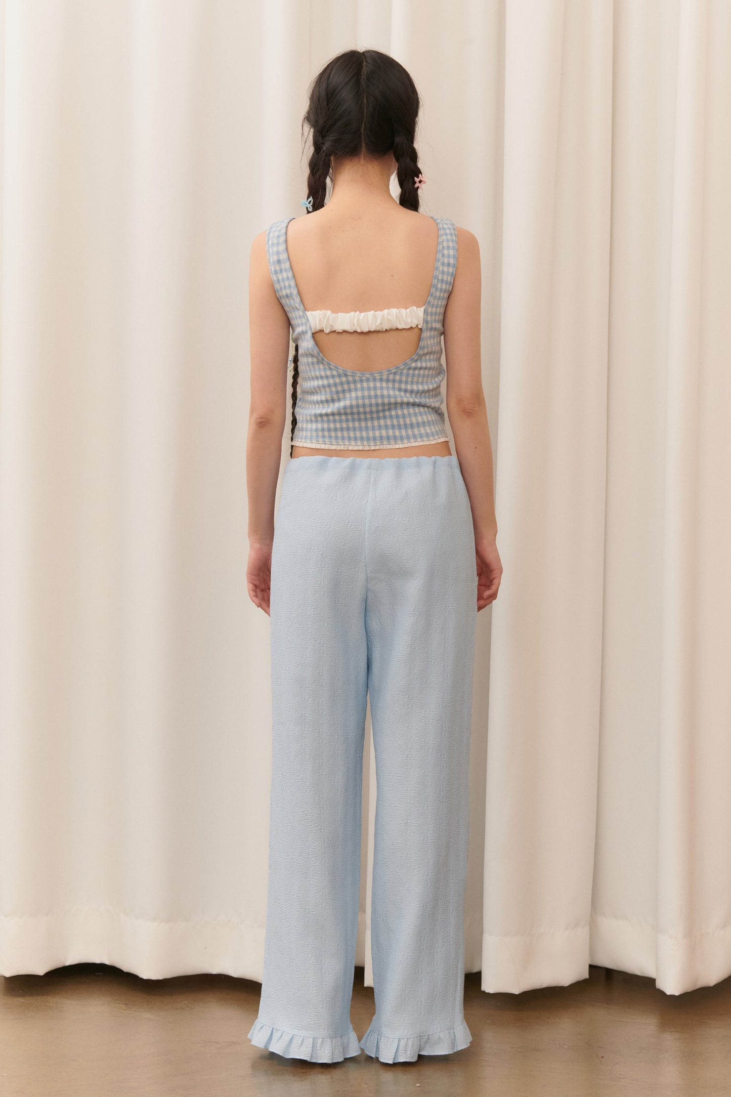 Flower Jacquard Summer Pants (Light Blue)