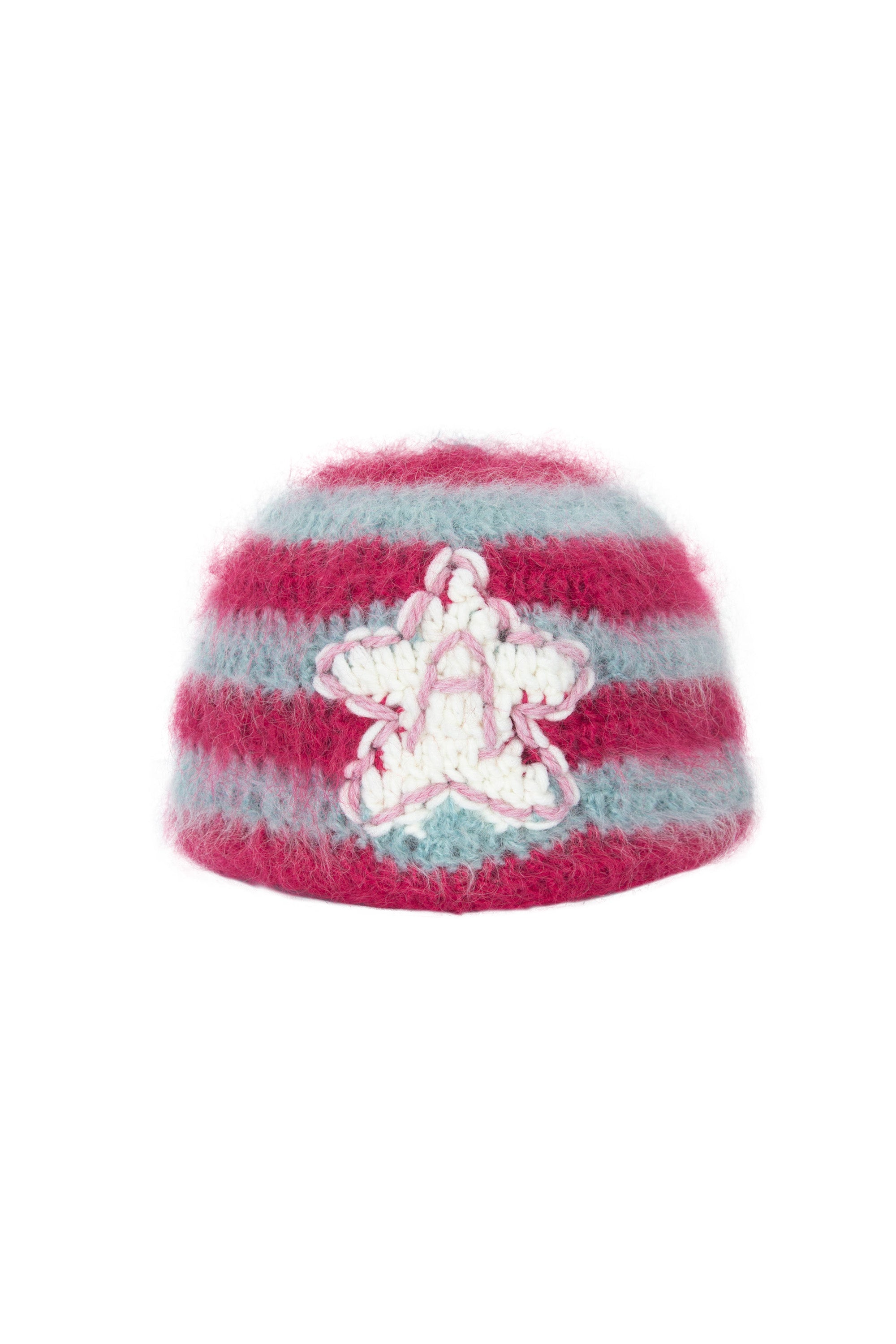 Crochet mohair star beanie pink