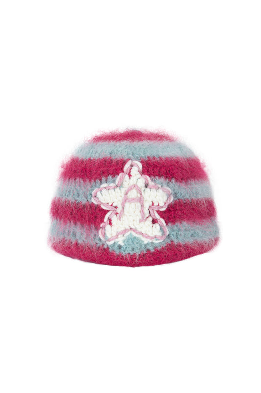 Crochet Mohair Star Beanie (Pink)