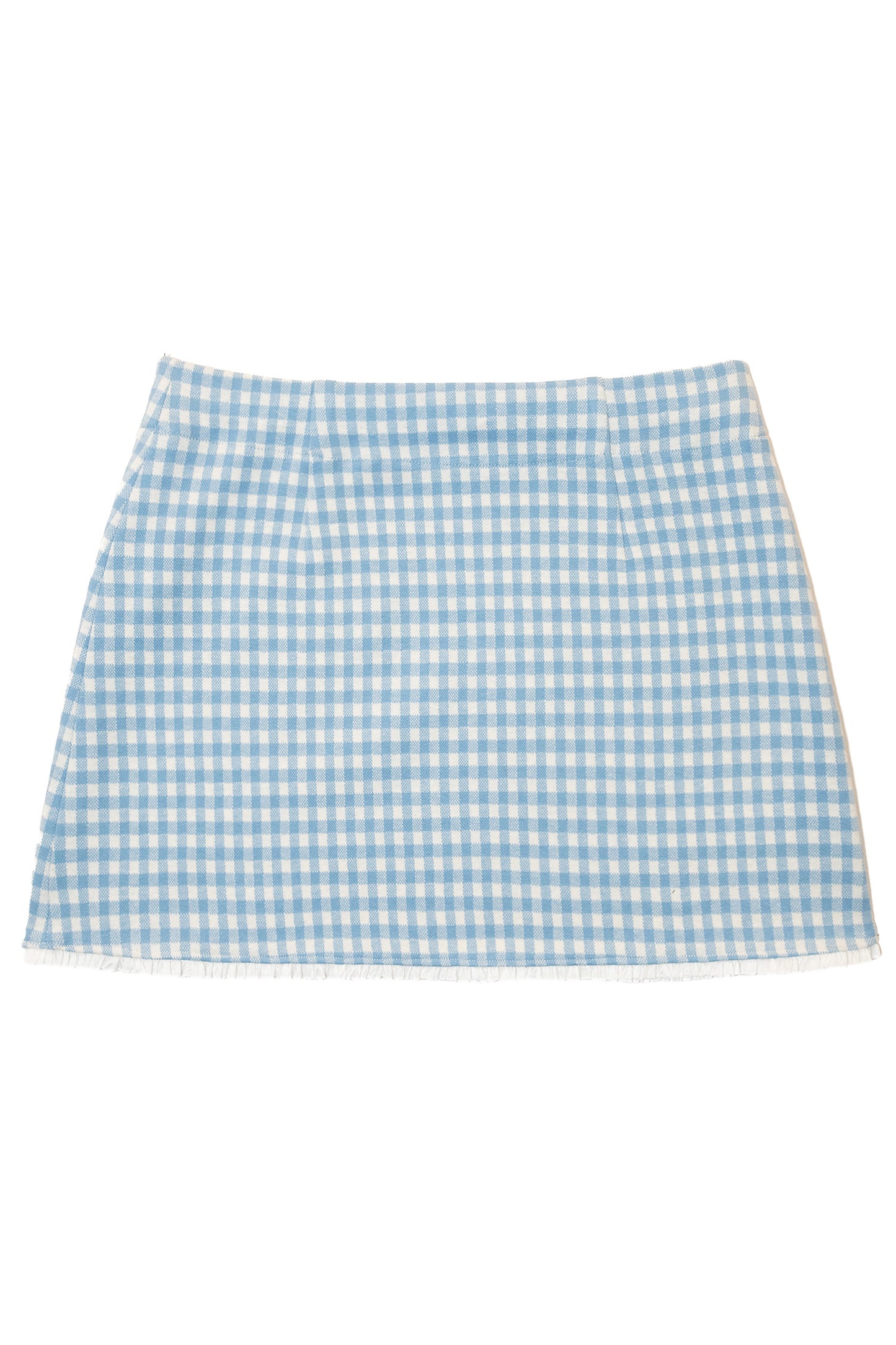 Gingham Lace Trim Mini Skirt (Light Blue)