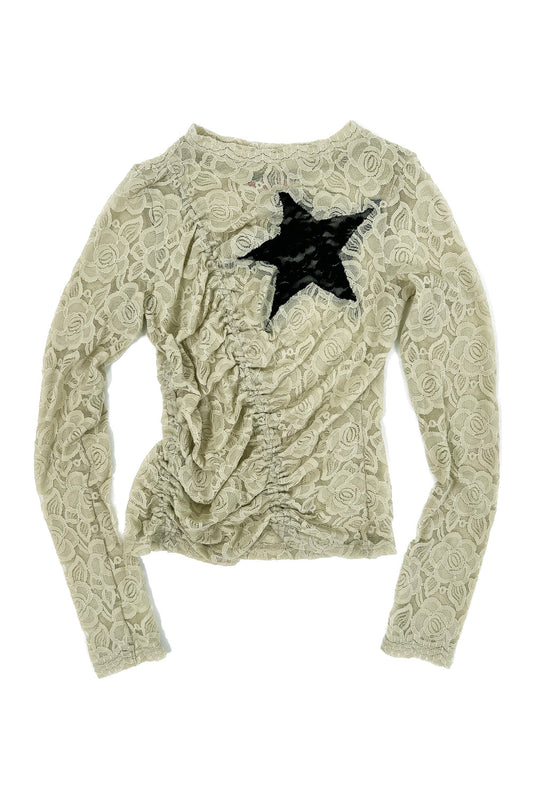 Lace Star Shirring Top (Olive)