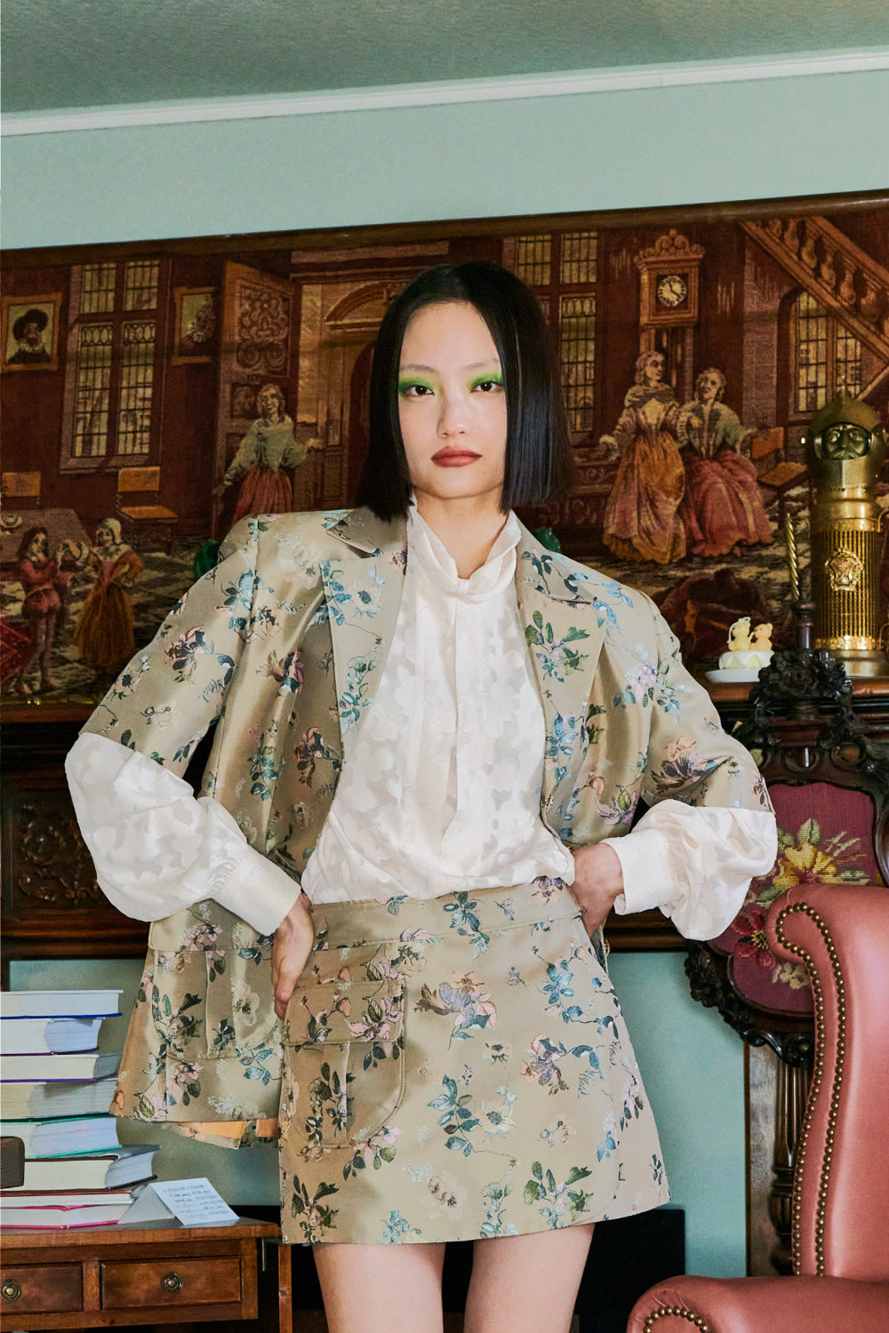 Full Flower Half Sleeve Jacket (Beige)