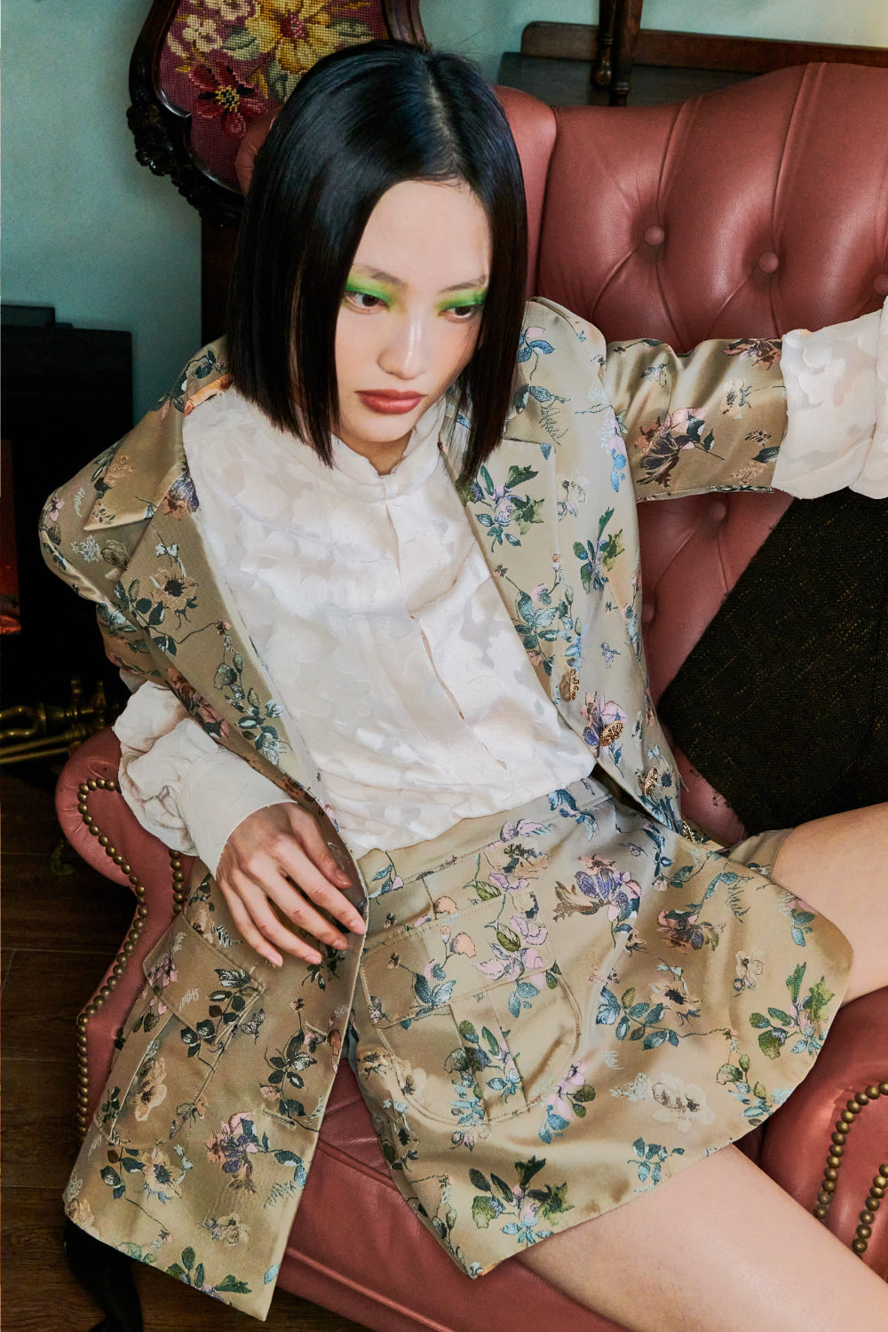 Full Flower Half Sleeve Jacket (Beige)