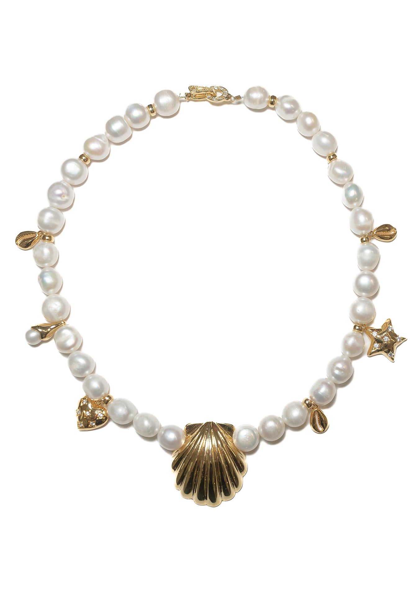 Fresh Water Pearl & Scallop Necklace (Gold)