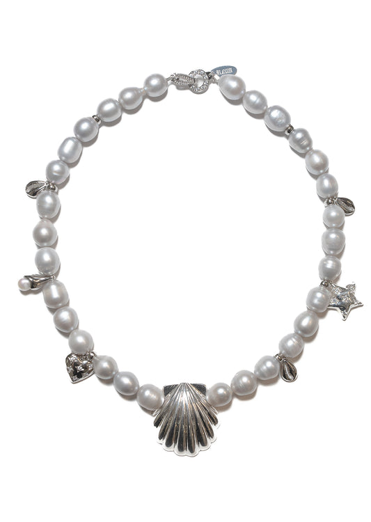Fresh Water Pearl & Scallop Necklace (Silver)