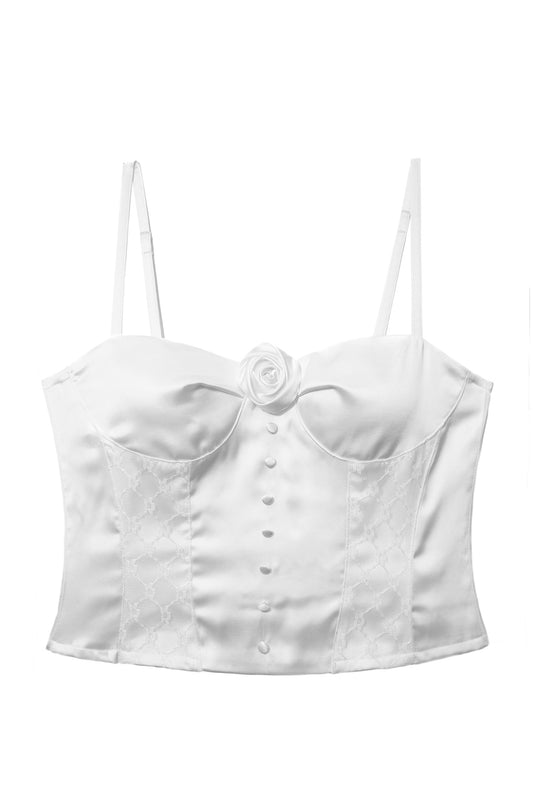 Silky Rose Corset Bustier (White)