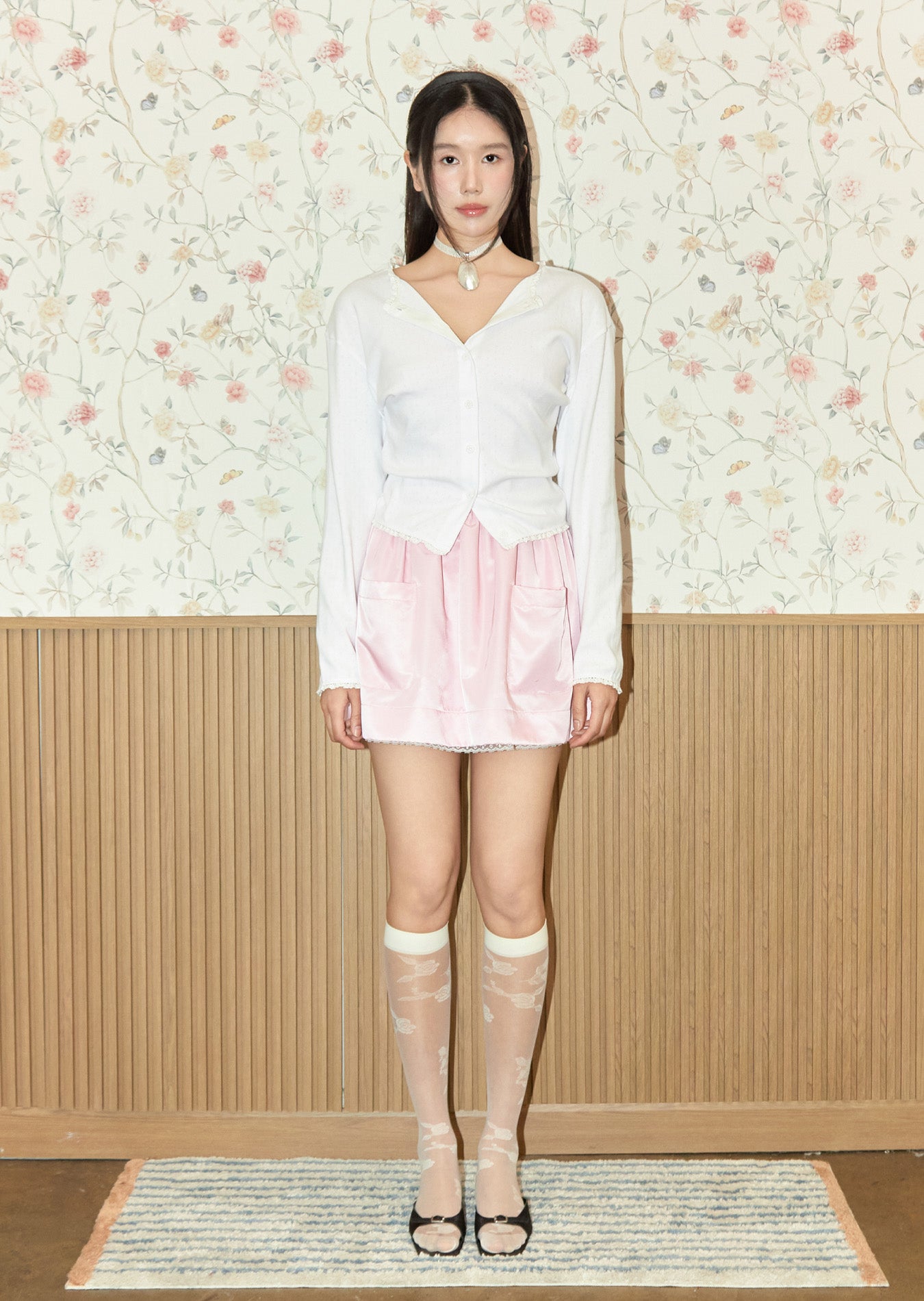 Lace Trim Eyelet Cardigan (White)