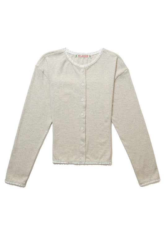 Lace Trim Eyelet Cardigan (Oatmeal)