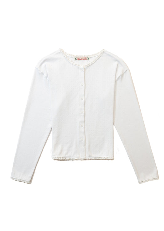 Lace Trim Eyelet Cardigan (White)