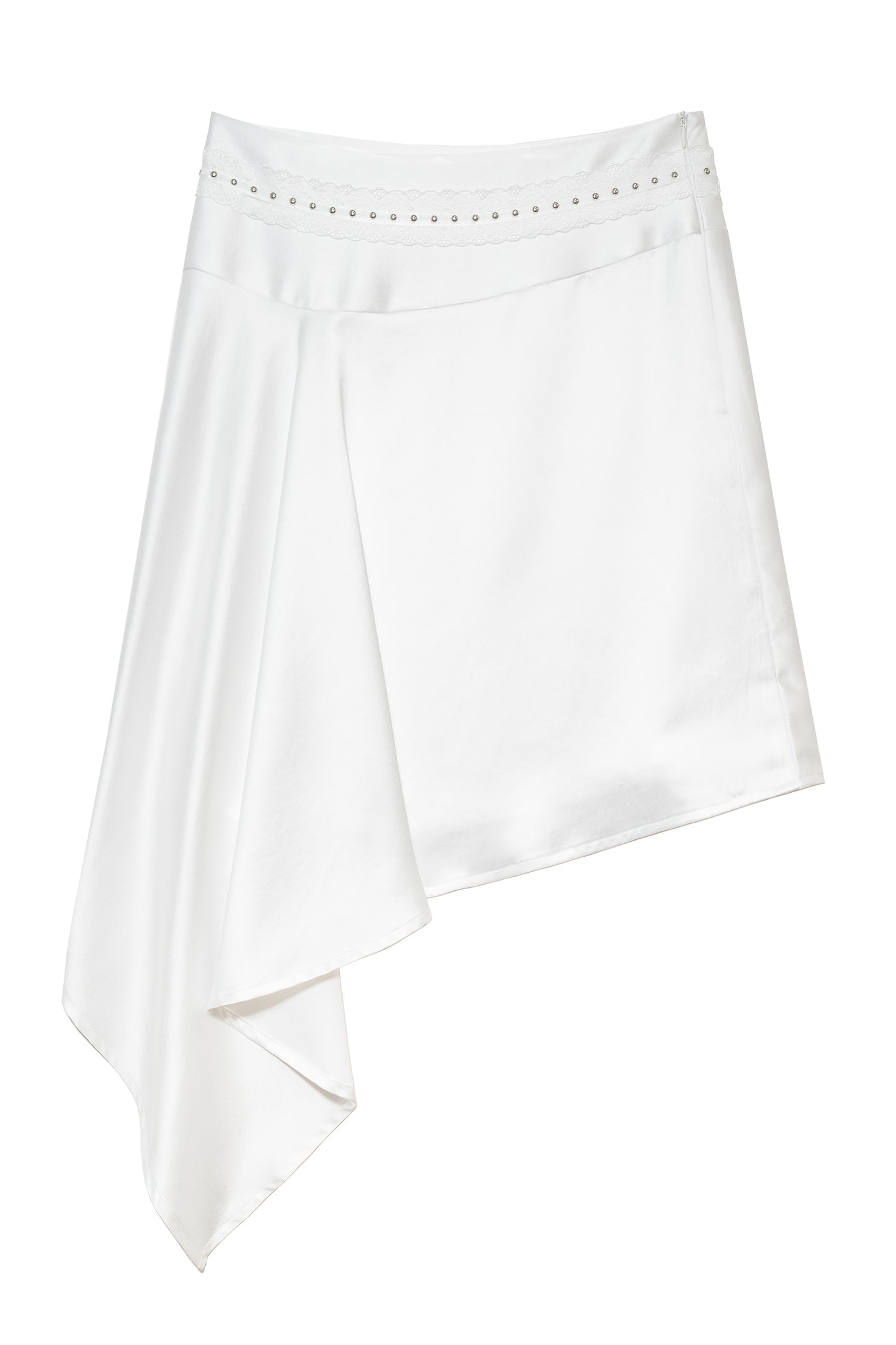 Asymmetric Satin Midi Skirt (White)