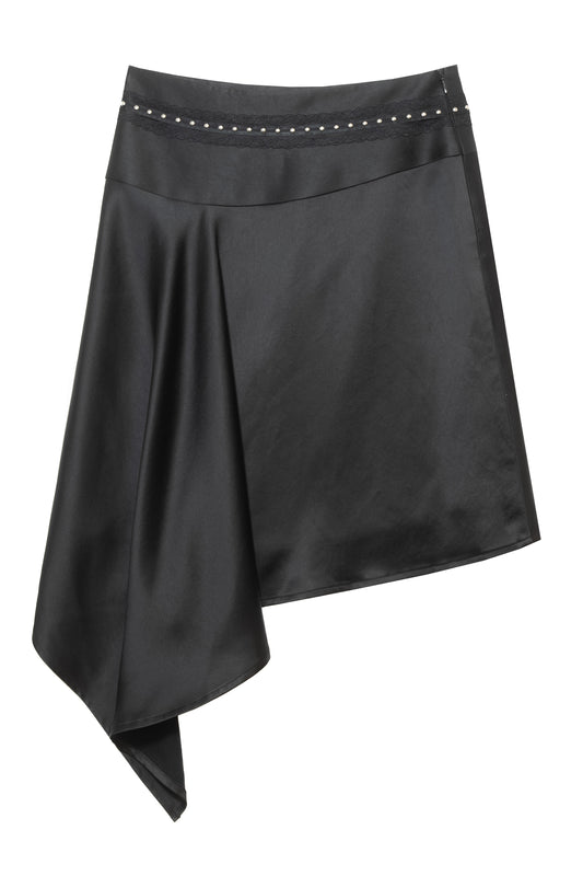 Asymmetric Satin Midi Skirt (Black)