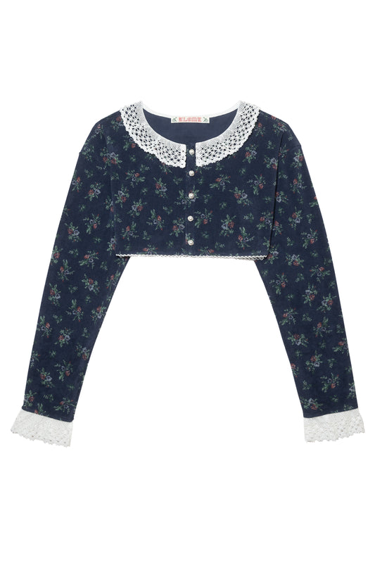 Vintage Flower Terry Cardigan (Navy)