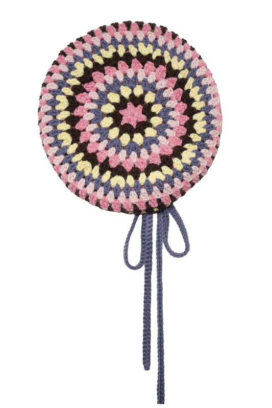 Tweed Wool Crochet Beret (Pink)