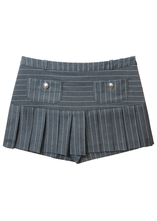 Pin Stripe Pleats Skirt Pants (Grey)